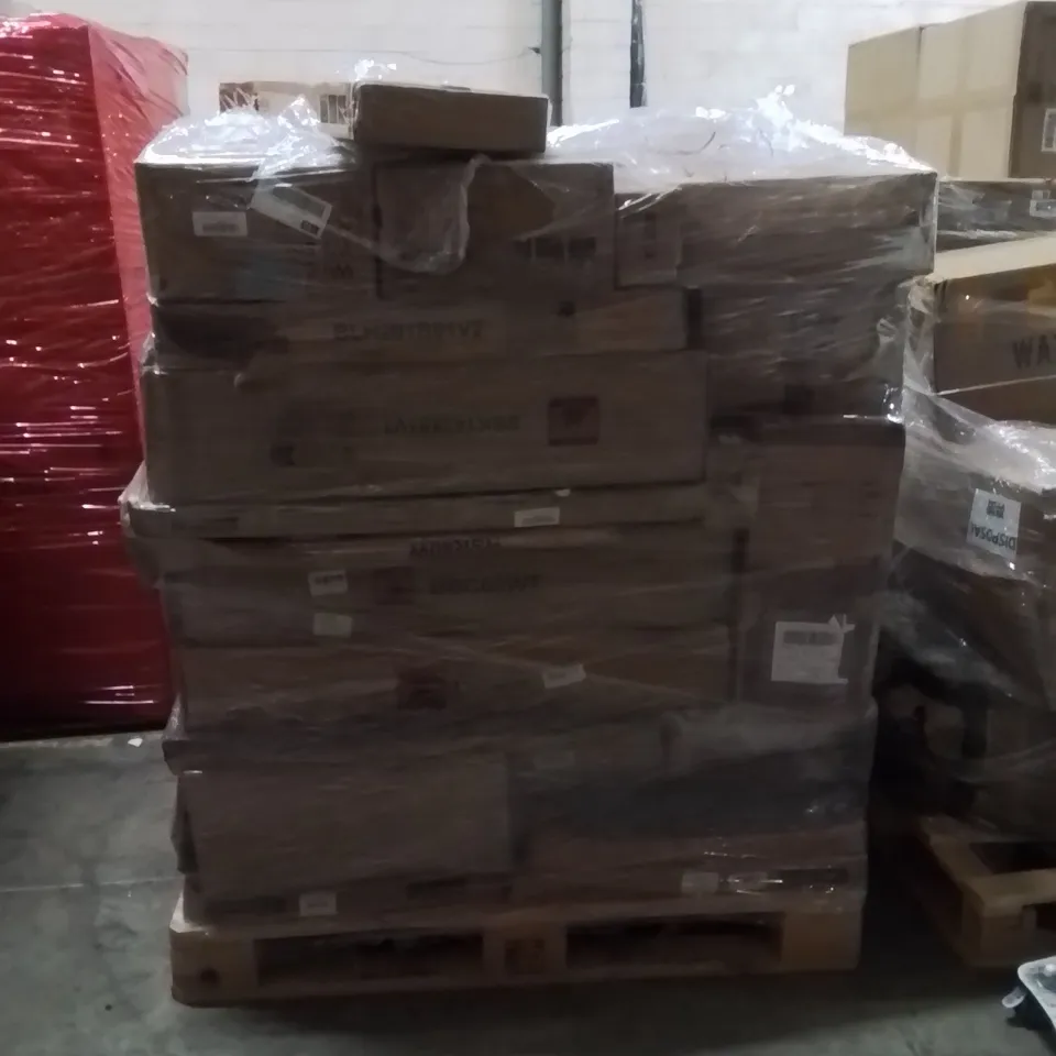 PALLET OF ASSORTED HOUSEHOLD GOODS AND PRODUCTS TO INCLUDE;CORNER BRACKET,MAILBOX,SHOE RACK
