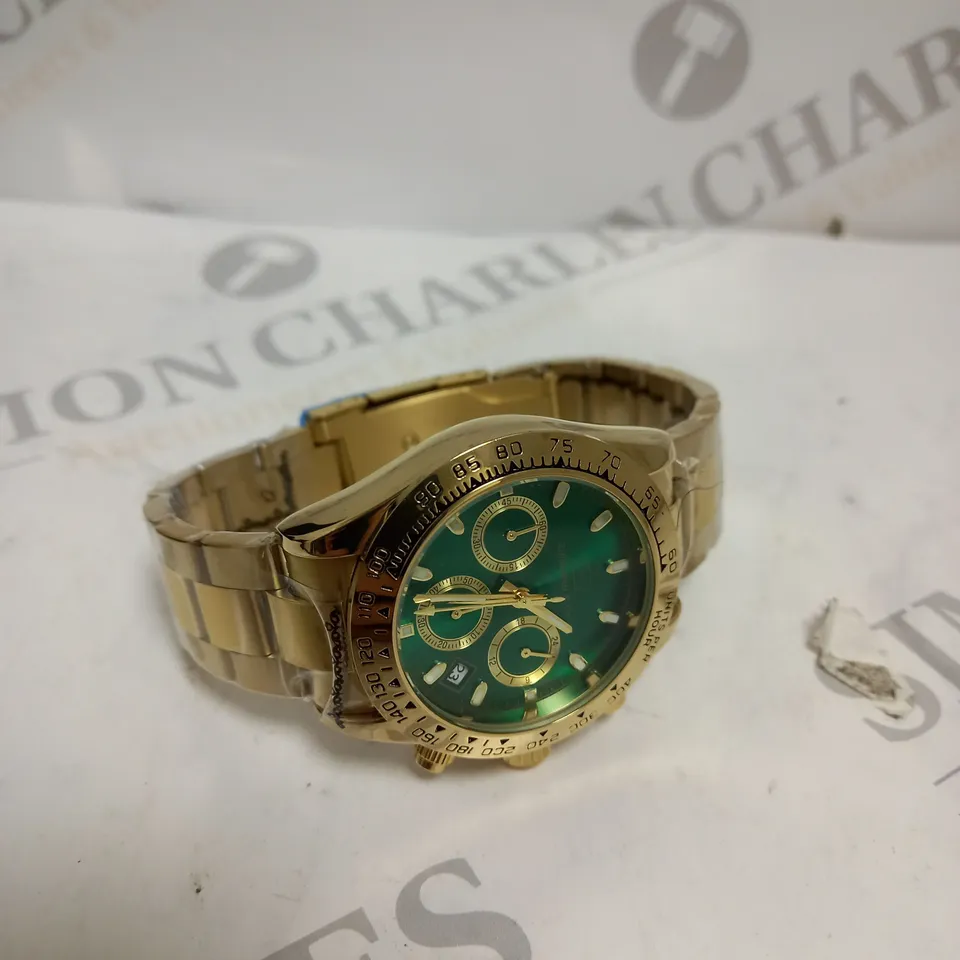 MENS ZIHLMANN & CO Z400 WATCH – CHRONOGRAPH MOVEMENT – GOLD COLOUR STAINLESS STEEL STRAP – GREEN DIAL – 3ATM WATER RESISTANT