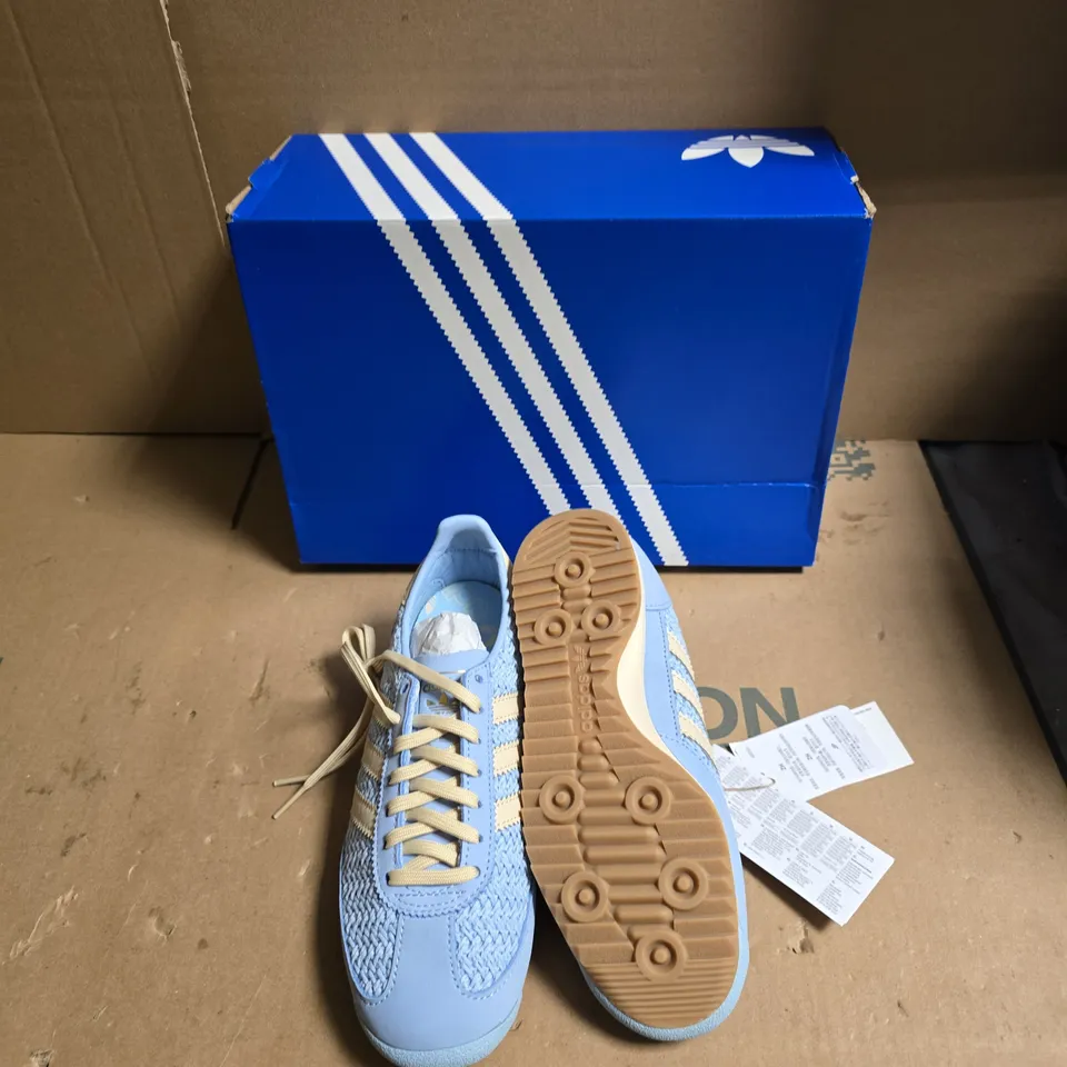 ADIDAS LIGHT-BLUE SNEAKERS WITH CREAM STRIPES – BOXED - UK SIZE 3.5 