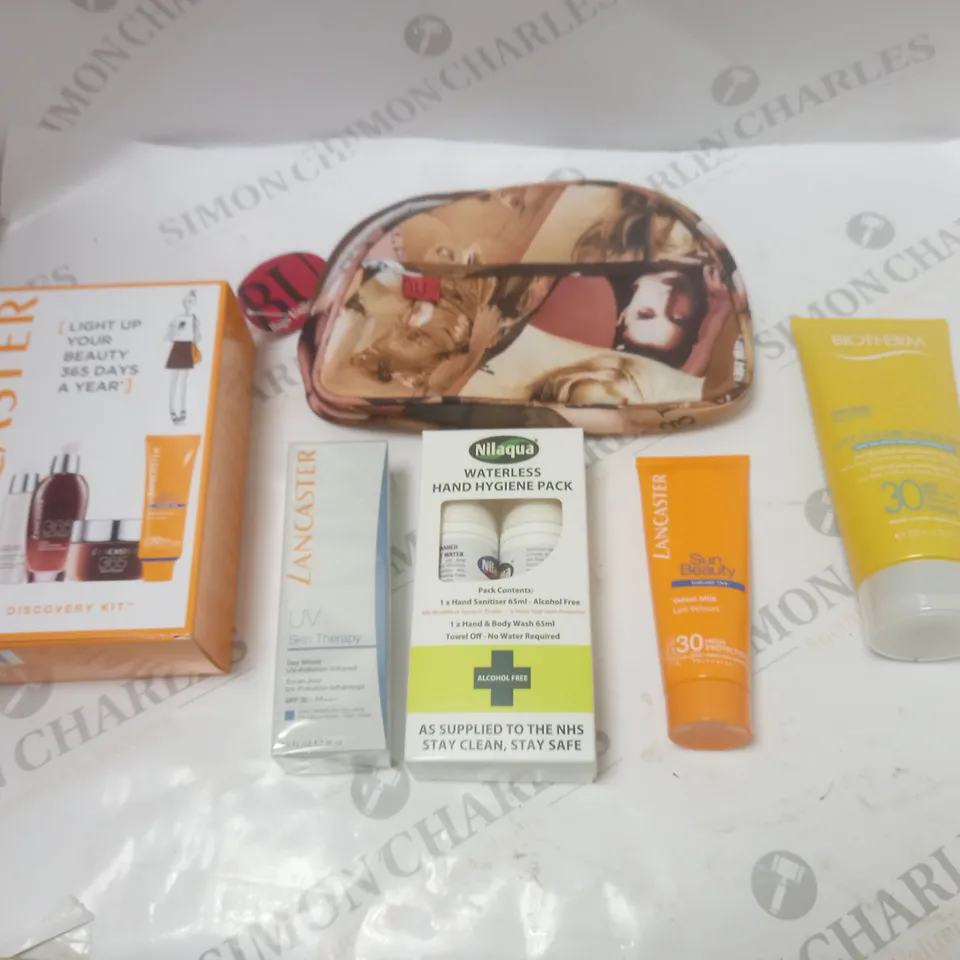 BOXED SUN AND TRAVEL 6PC COLLECTION TO INCLUDE, NILAQUA, LANCASTER, ETC
