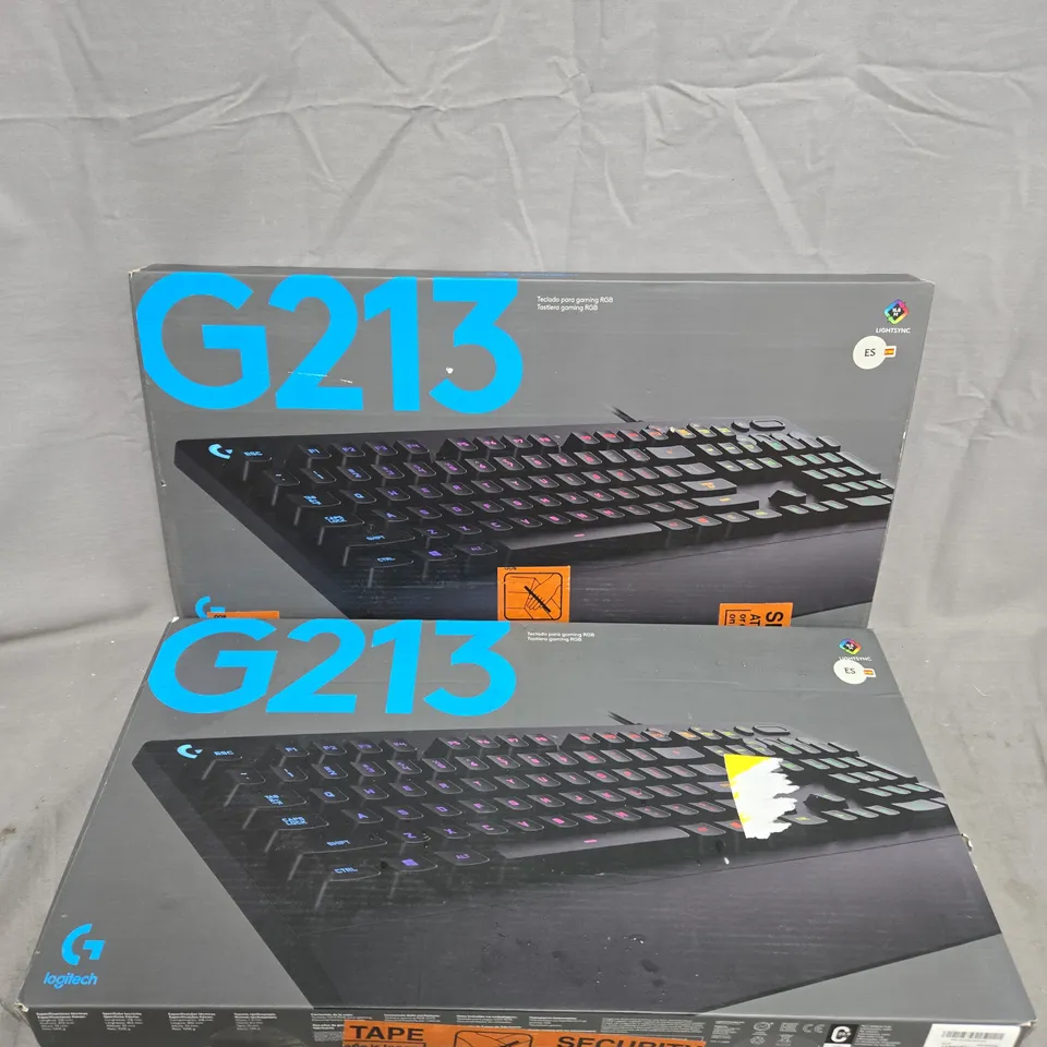 2 X BOXED LOGITECH G213 GAMING KEYBOARDS (SPANISH LAYOUT)
