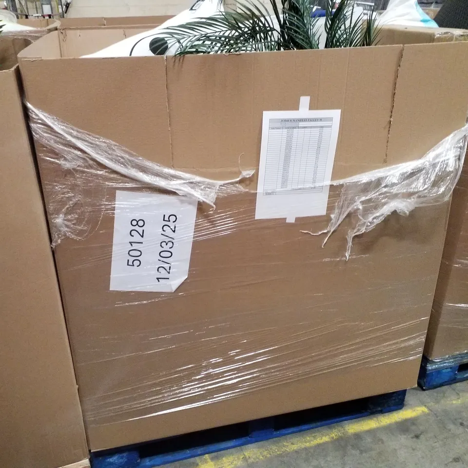 PALLET CONTAINING ASSORTED PRODUCTS INCLUDING ARTIFICIAL PLANTS, 60L BIN, STORAGE TUBS & DREAMBABY ARIZONA ADJUSTA GATE 