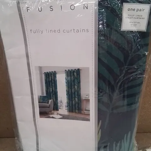 BRAND NEW FUSION FULLY LINED EYELET CURTAINS 168 X 137CM -GREEN-