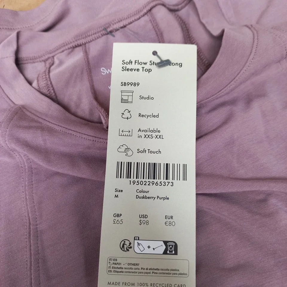 SWEATY BETTY SOFT FLOW STUDIO LONG SLEEVE TOP – UK M – DUSKY PURPLE
