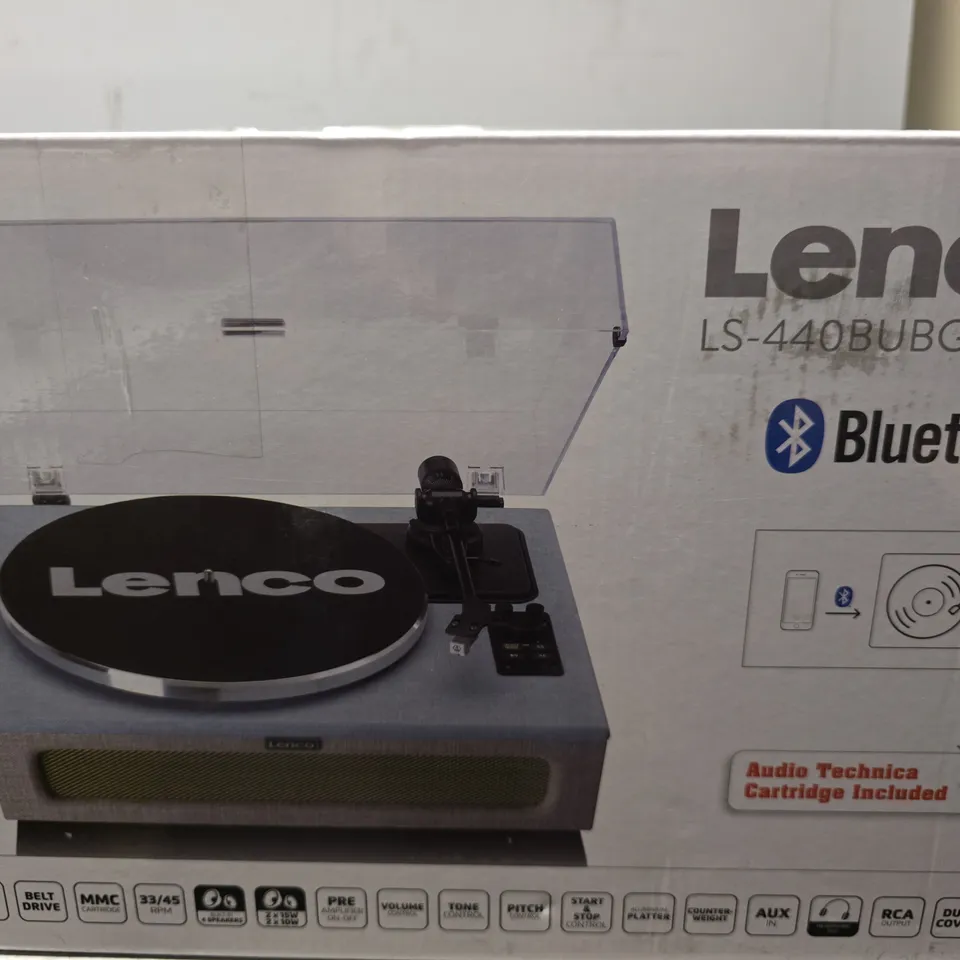 BOXED LENCO LS-440BUBG BLUETOOTH TURNTABLE WITH BUILT IN SPEAKERS 