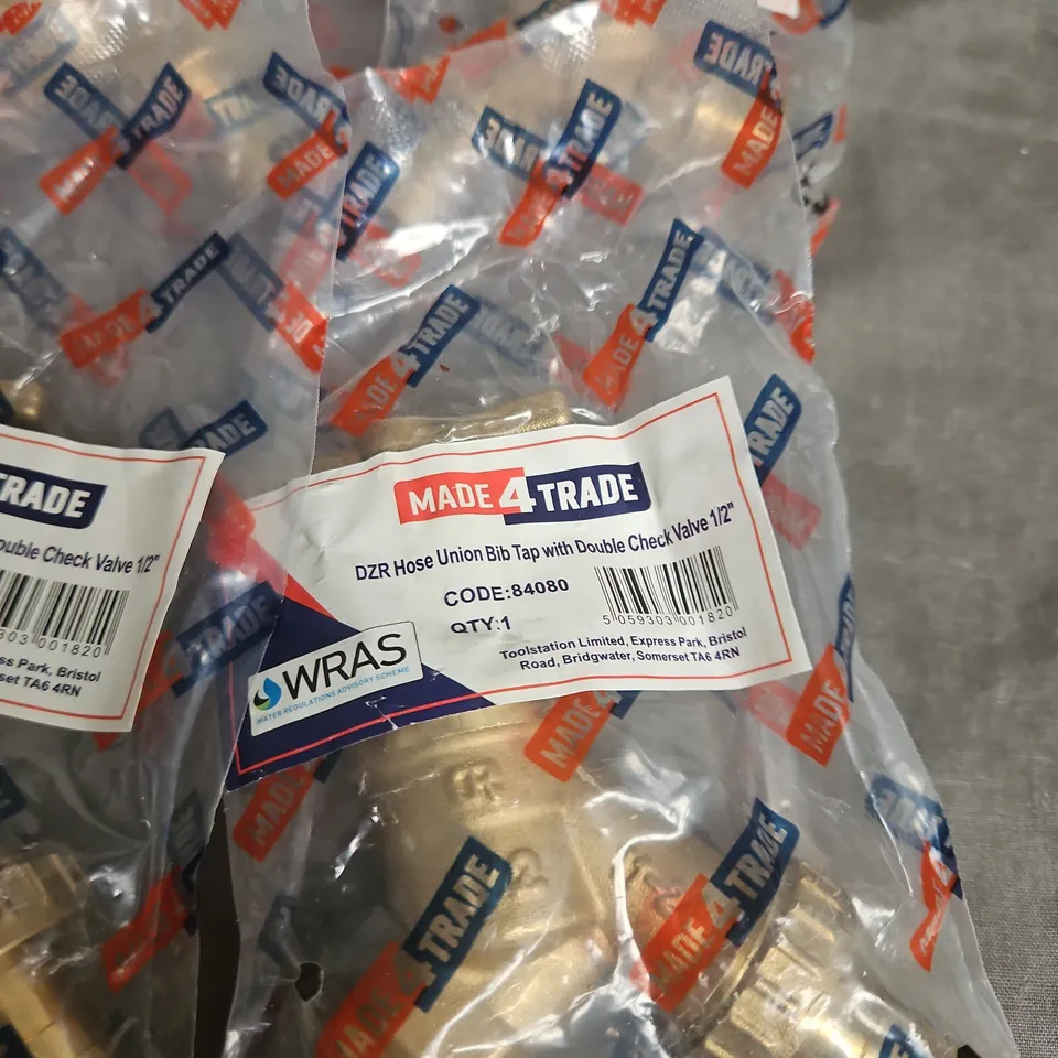 DZR HOSE UNION BIB TAP WITH DOUBLE CHECK VALVE 1/2" BSP – MADE 4 TRADE (WRAS) PACK OF 4