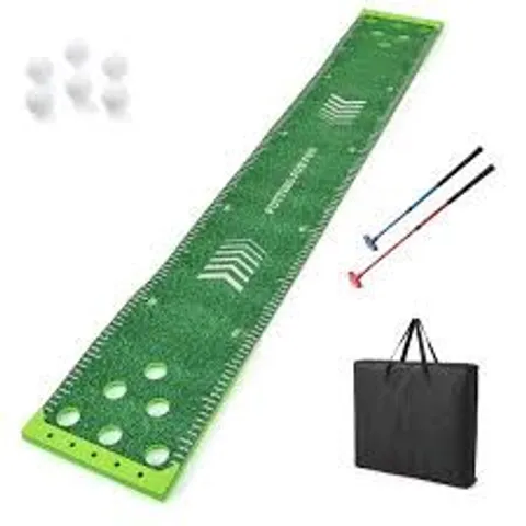 BOXED COSTWAY 11 FT PUTTING GREEN MAT WITH 2 ADJUSTABLE PUTTERS 6 BALLS AND 12 HOLE COVERS FOR PARTY