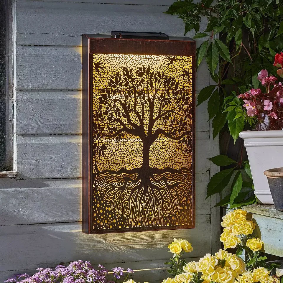 SOLAR-POWERED TREE OF LIFE WALL ART WITH WARM WHITE LED BACK LIGHTS. (DUPLICATED LINE)