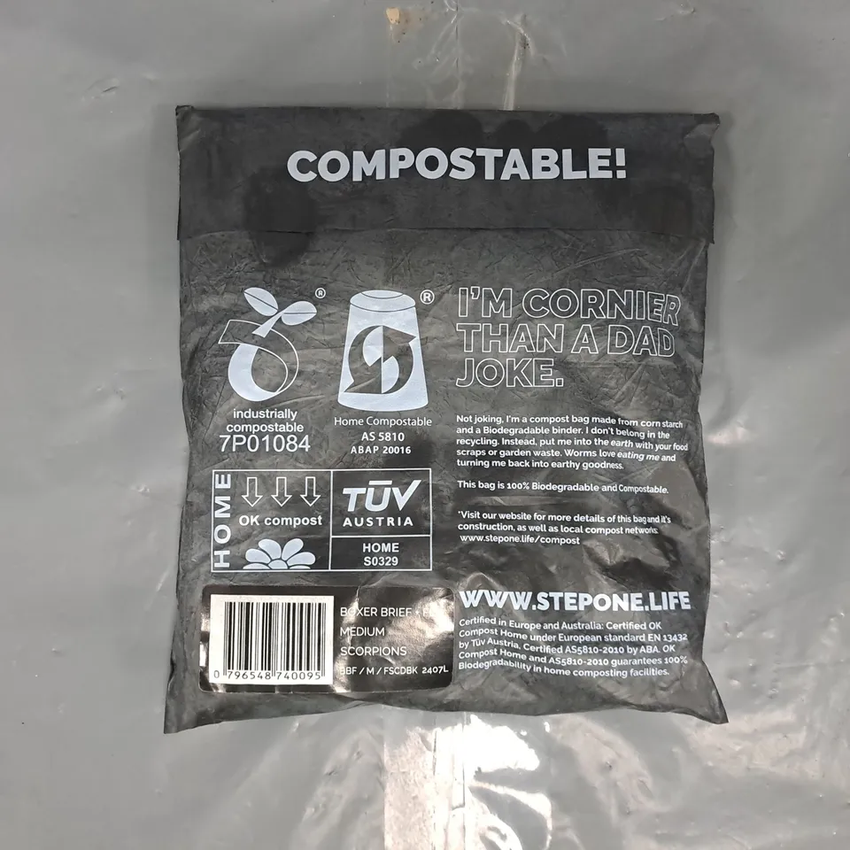 SEALED STEP ONE BOXER BRIEFS + FLY IN BLACK SIZE MEDIUM