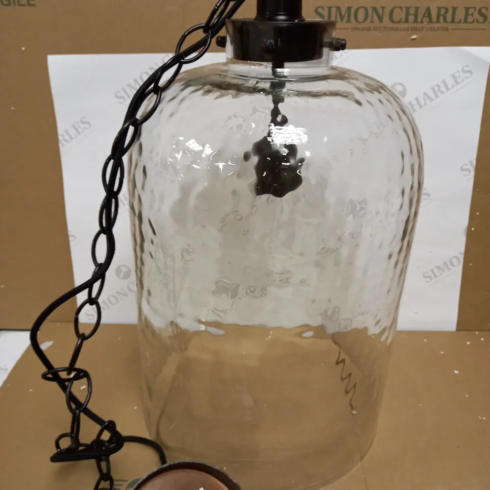 DAR LIGHTING TIGODA 1LT SINGLE PENDANT BRONZE AND GLASS LIGHT FIXTURE 