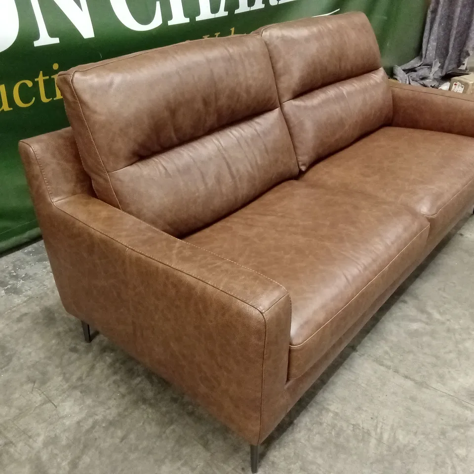 QUALITY DESIGNER ITALIAN MADE ALESSANDRO 3 SEATER LEATHER SOFA - BRANDY