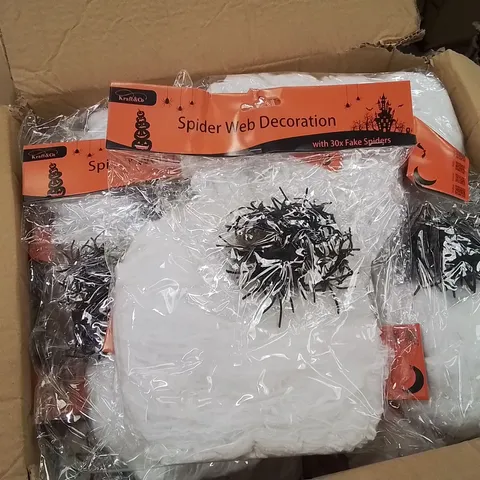 BOX CONTAINING APPROXIMATELY 30 BRAND NEW SPIDER WEB DECORATION KITS