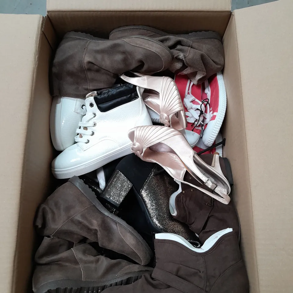 APPROXIMATELY 15 PAIRS OF LADIES SHOES. ASSORTED SZES, COLOURS AND STYLES