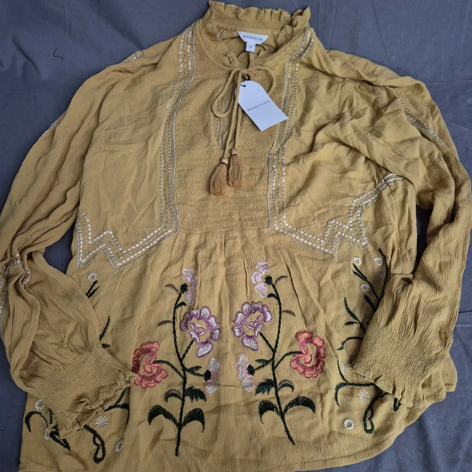 MONSOON WOMEN'S CHARTREUSE EMBROIDERED BLOUSE, SIZE M