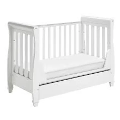 BOXED EVA SLEIGH COT BED DROP SIDE WITH DRAWER - WHITE (1 BOX)