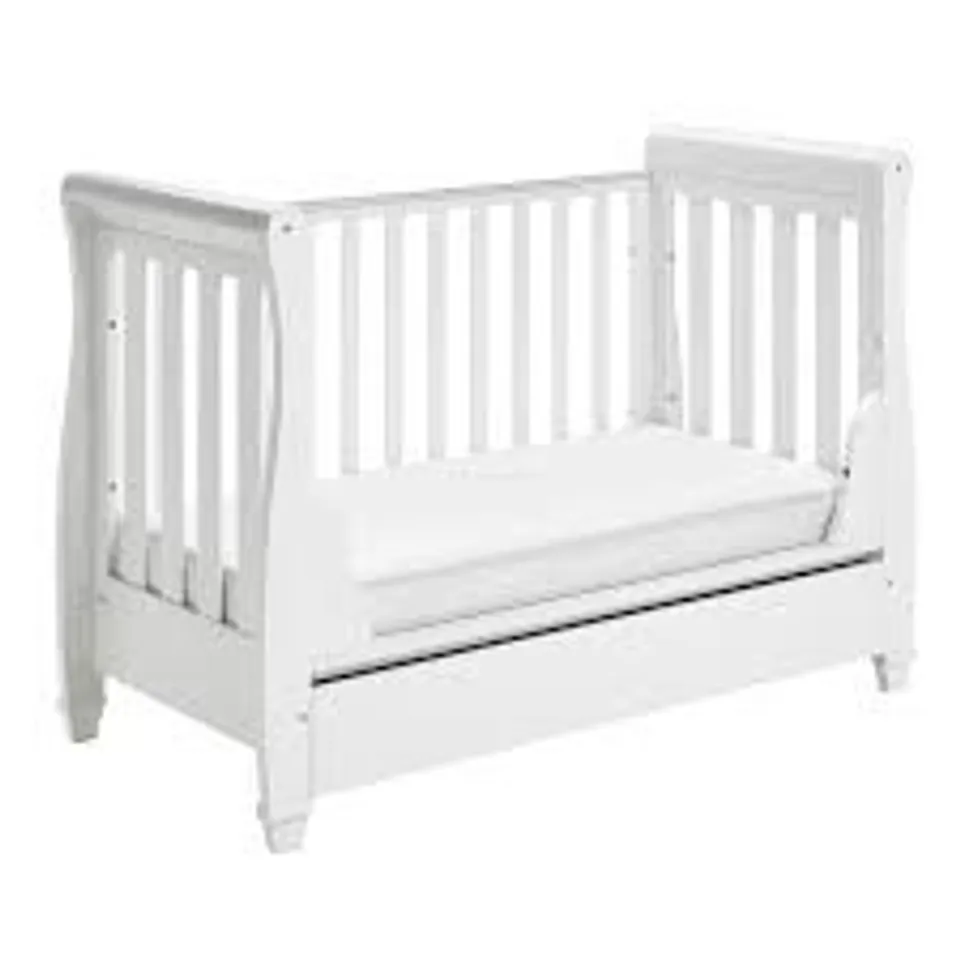 BOXED EVA SLEIGH COT BED DROP SIDE WITH DRAWER - WHITE (1 BOX)
