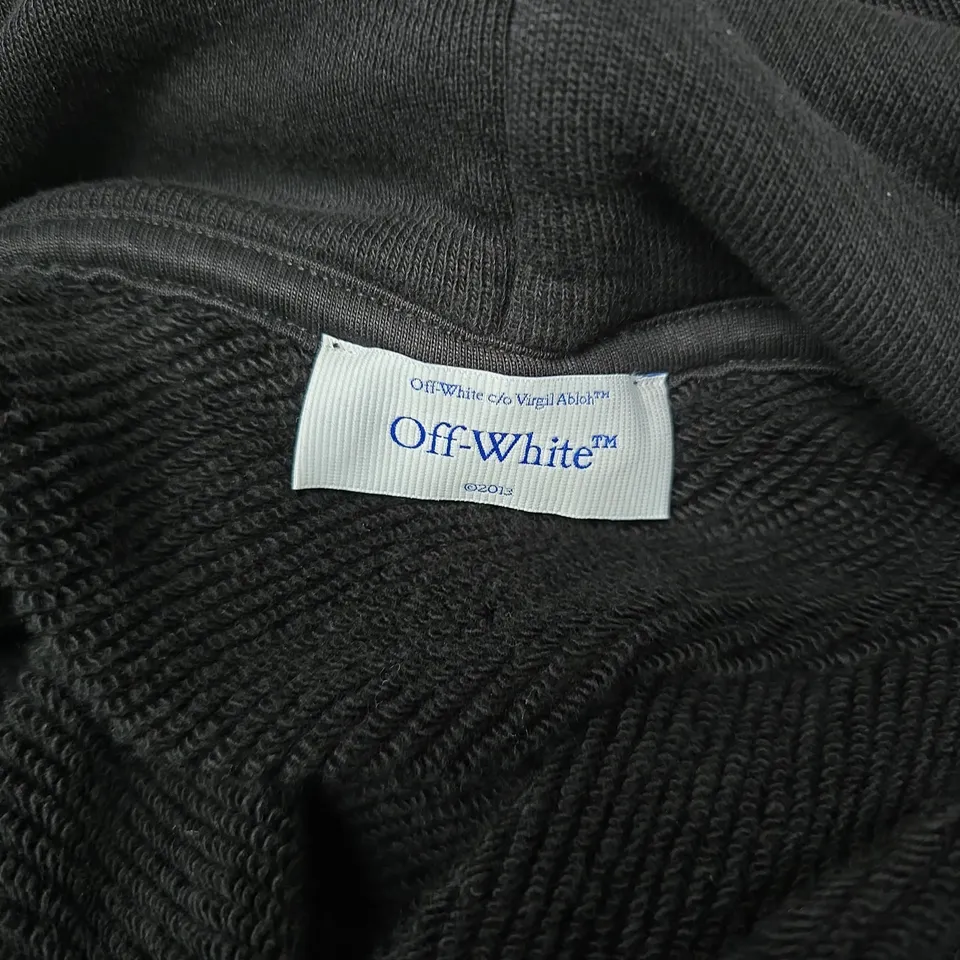 OFF-WHITE HOODIE – BLACK WITH SLOGAN "THE BEST IDEAS COME AT NIGHT" SIZE XL