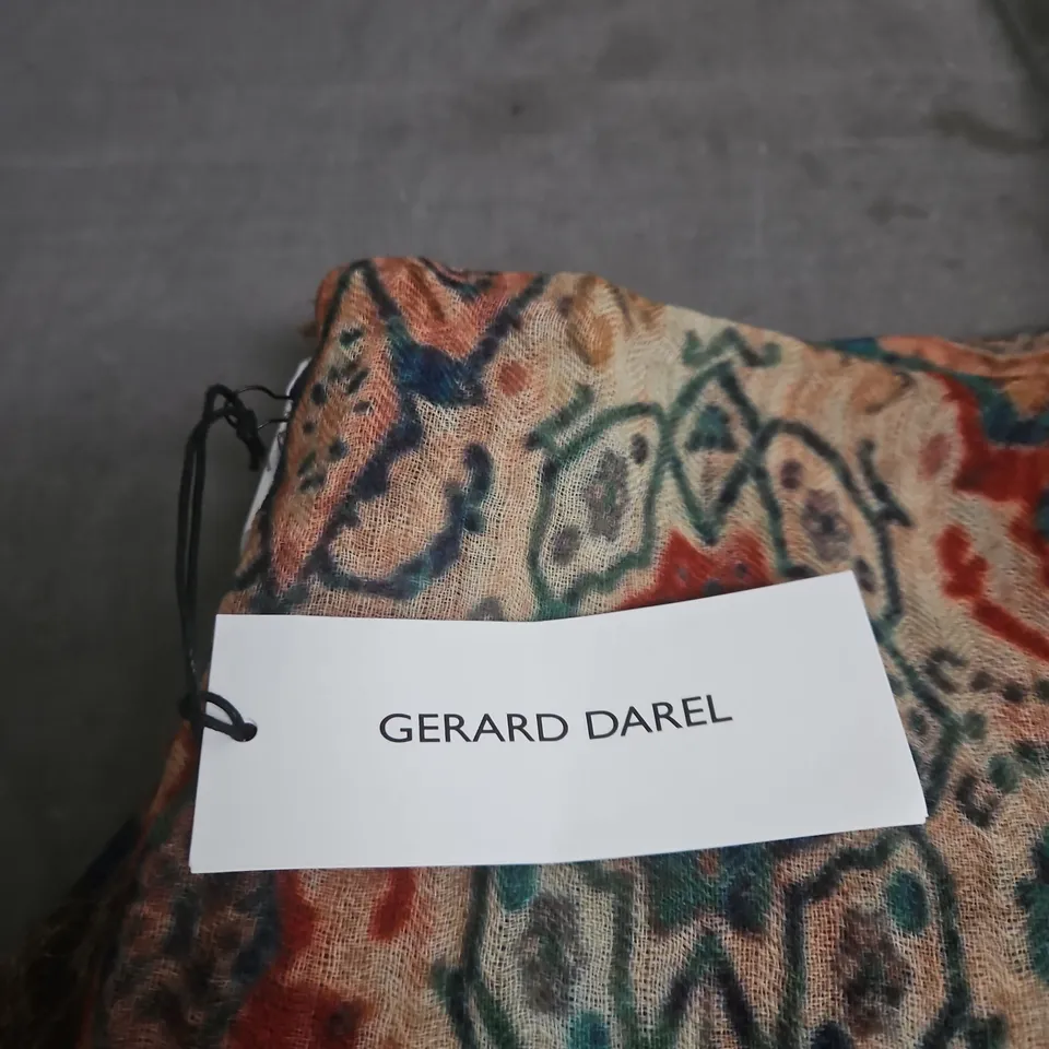 GERARD DAREL SCARF – BROWN/MULTICOLOUR PATTERN, TAG ATTACHED