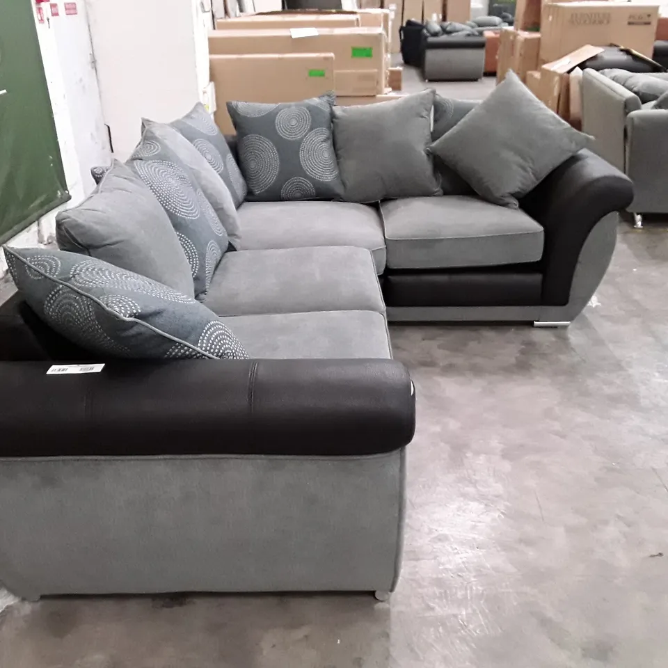 QUALITY DESIGNER DANUBE RH CORNER GROUP SOFA - GREY/BLACK FABRIC