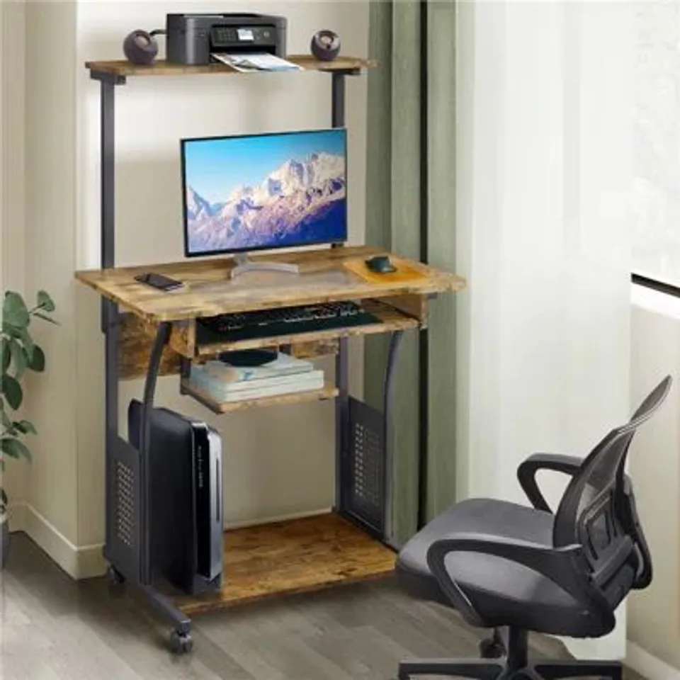 BOXED YAHEETECH COMPUTER DESK WITH SHELF - RUSTIC BROWN (1 BOX)