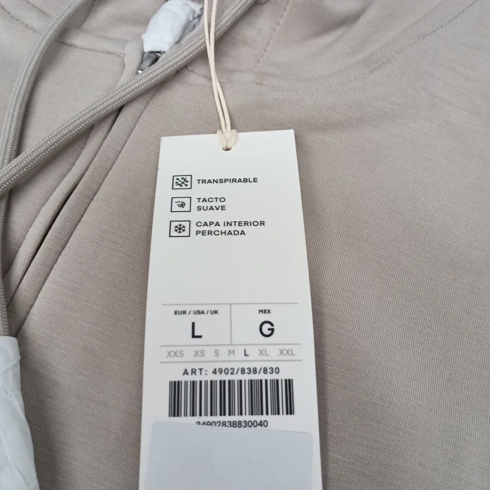 OYSHO BEIGE ZIP HOODIE, UK L – BREATHABLE, SOFT TOUCH, WINTER BRUSHED LAYER