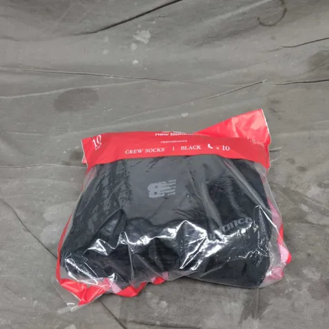 NEW BALANCE CREW SOCKS, BLACK, 10-PACK, UK 7-8.5, SIZE M