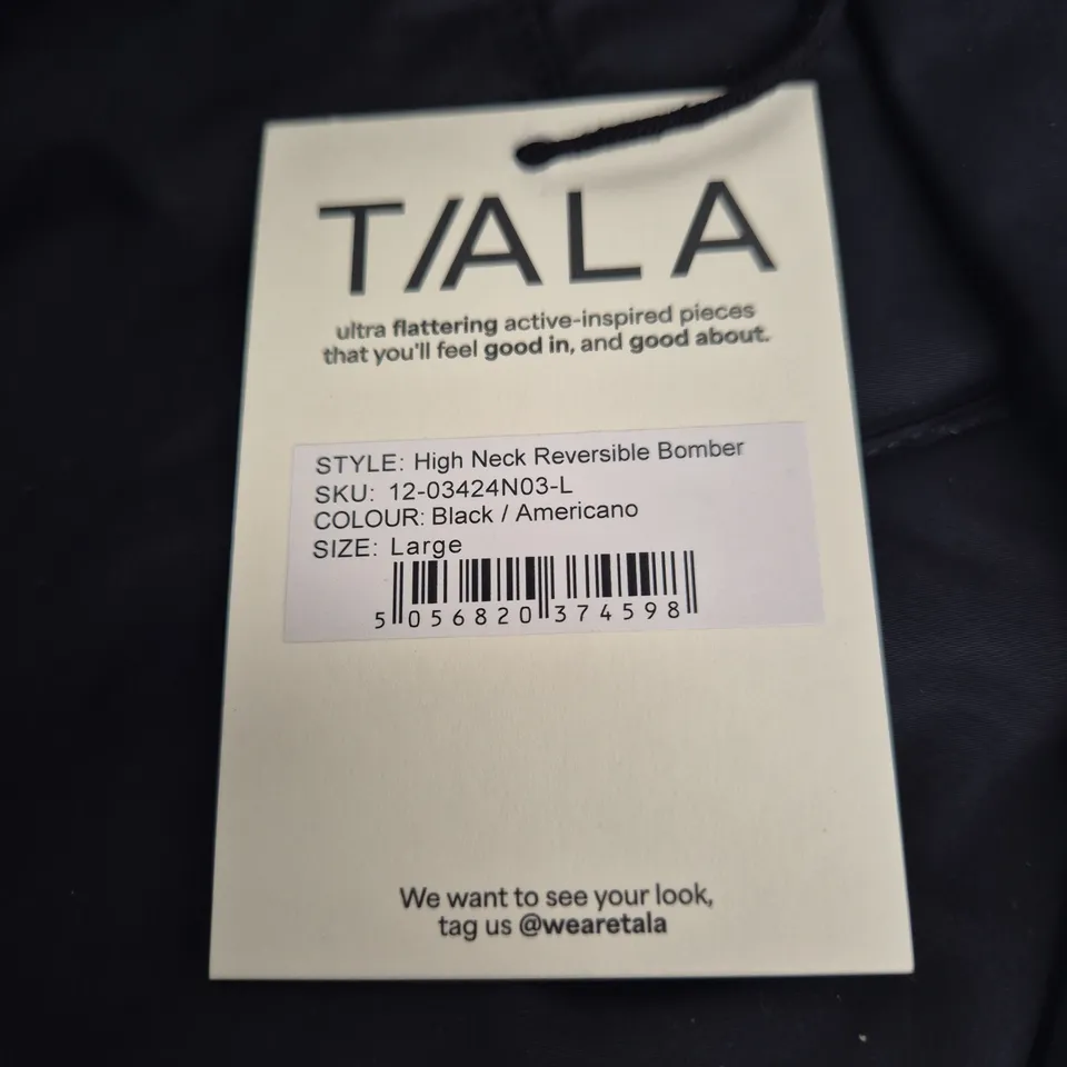 TALA HIGH NECK REVERSIBLE BOMBER JACKET – BLACK/AMERICANO – SIZE LARGE