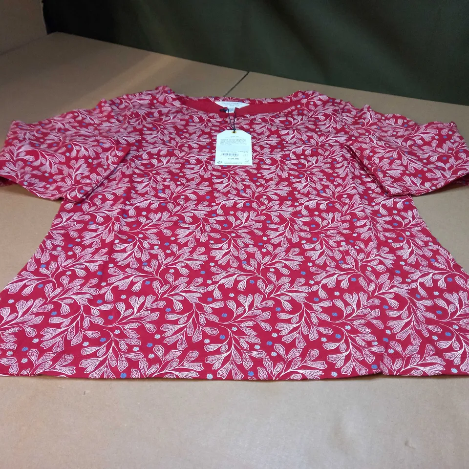 SEASALT RED/LEAF PRINT WOMENS TOP - SIZE 14