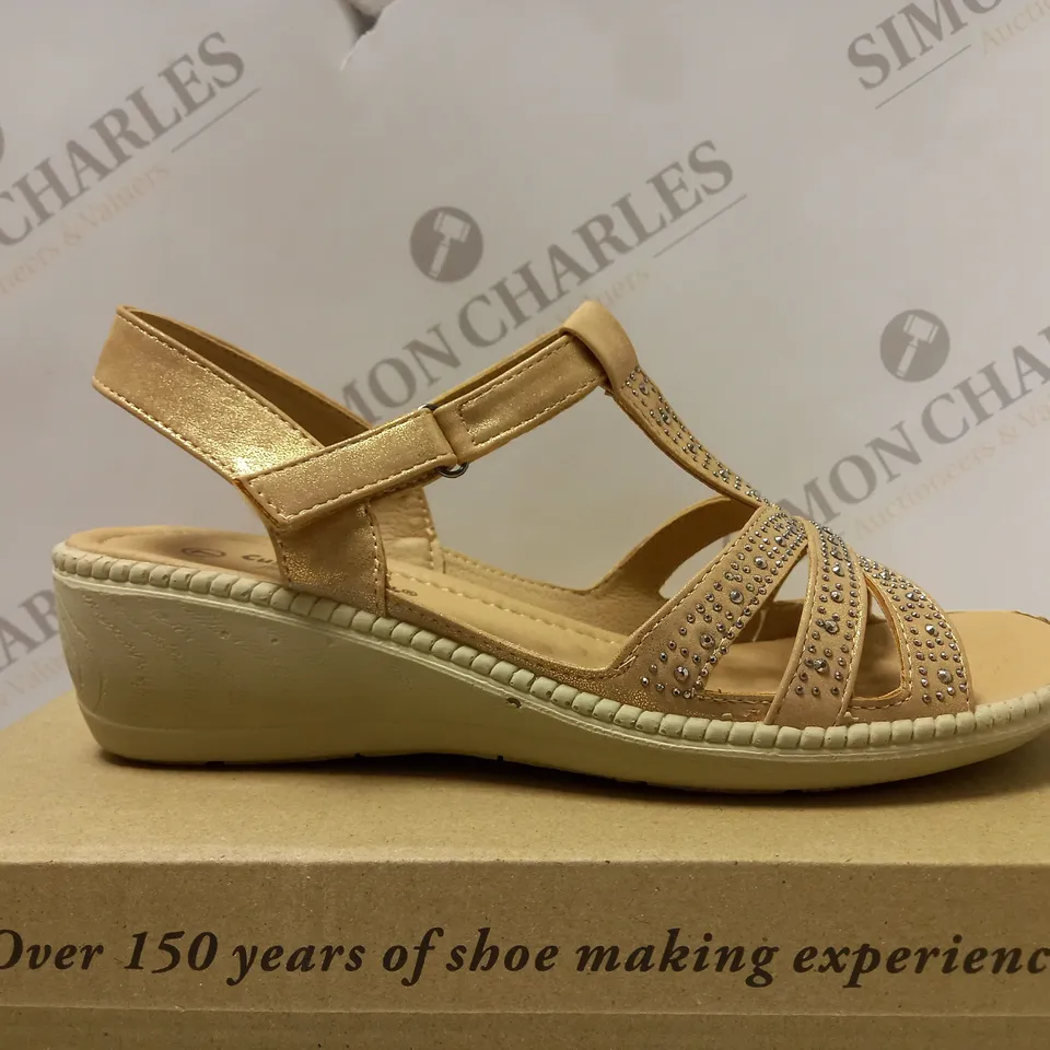 BOXED CUSHION WALK EMBELLISHED SANDALS, ROSE GOLD  - SIZE 7