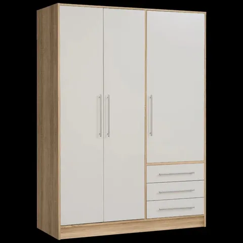 BOXED INGRAM 3 DOOR WARDROBE SONOMA OAK/WHITE (3 BOXES)