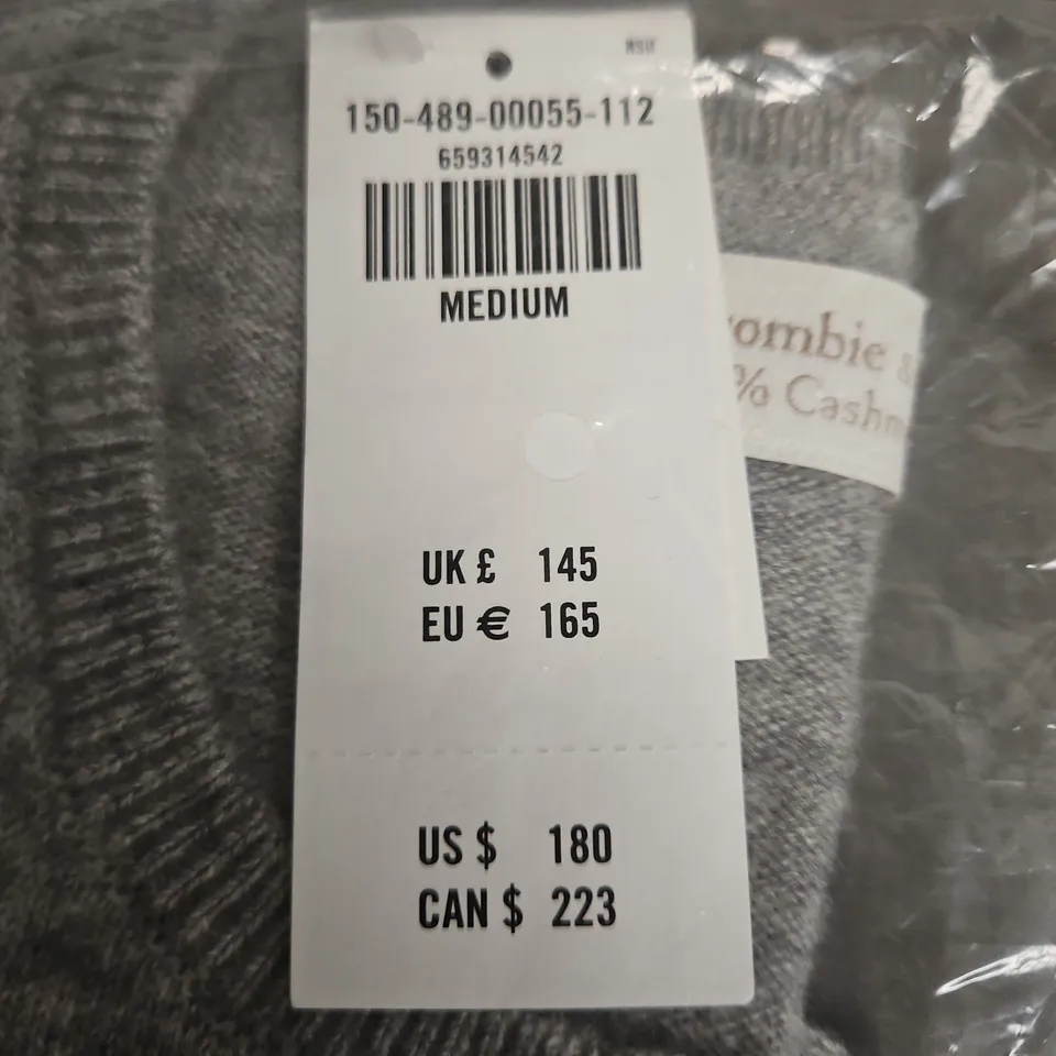 ABERCROMBIE & FITCH GREY 100% CASHMERE KNIT SWEATER – MEDIUM