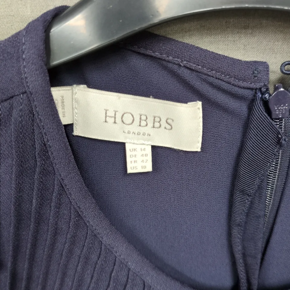 HOBBS LONDON NAVY DRESS, UK 14, PLEATED FRONT DETAIL, BACK ZIP