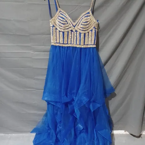 UNBRANDED TIE BACK FAUX CRYSTAL DETAIL RUFFLED MESH BOTTOM DRESS IN BLUE - SIZE UNSPECIFIED