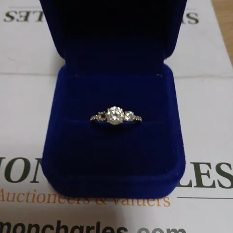 DIAMONIQUE RING WITH PAVÉ-SET BAND IN WHITE METAL 