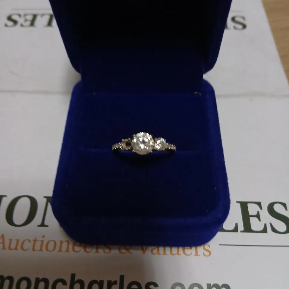 DIAMONIQUE RING WITH PAVÉ-SET BAND IN WHITE METAL 