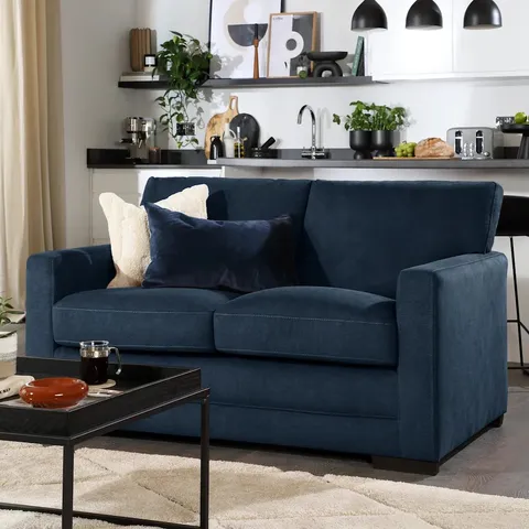  BOXED ARDEN 2 SEATER SOFA, NAVY BLUE HOUSE PLUSH FABRIC (1 BOX)