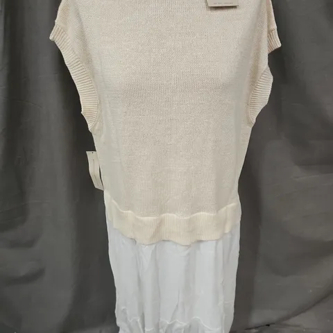 JIGSAW LINEN MIXED MEDIA DRESS IN NEUTRAL – SIZE M