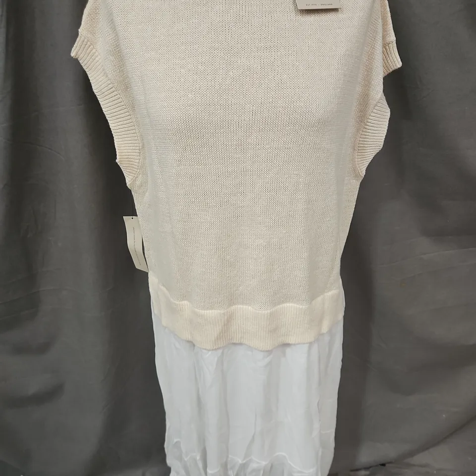 JIGSAW LINEN MIXED MEDIA DRESS IN NEUTRAL – SIZE M