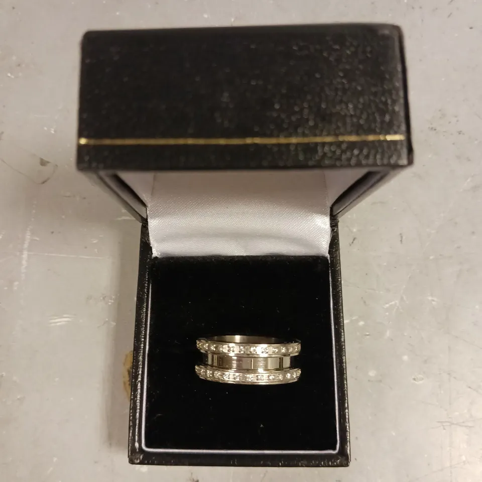 BERING STAINLESS STEEL STONE SET OUTER RING - SIZE 7