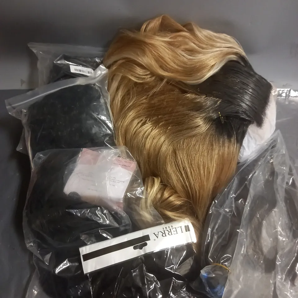 APPROXIMATELY 10 ASSORTED HAIR PIECES AND WIGS