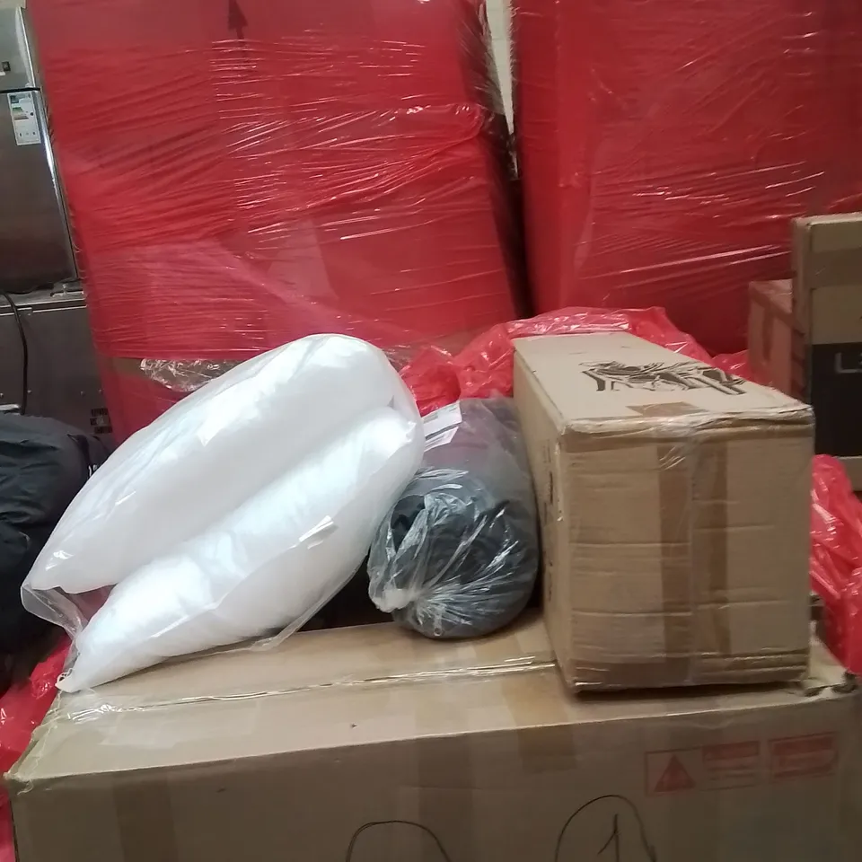 PALLET CONTAINING VARIOUS ASSORTED BOXED HOUSEHOLD ITEMS TO INCLUDE: OFFICECHAIR,TENT,CAMPING CHAIRAND LOTS MORE UNMARKED BOXED ITEMS 