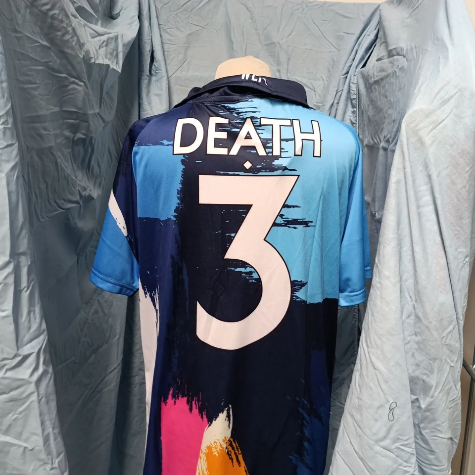 MEN'S SIGUR FOOTBALL JERSEY – DEATH WITH BACK NUMBER 3, WHITE LIES FRONT, SIZE M