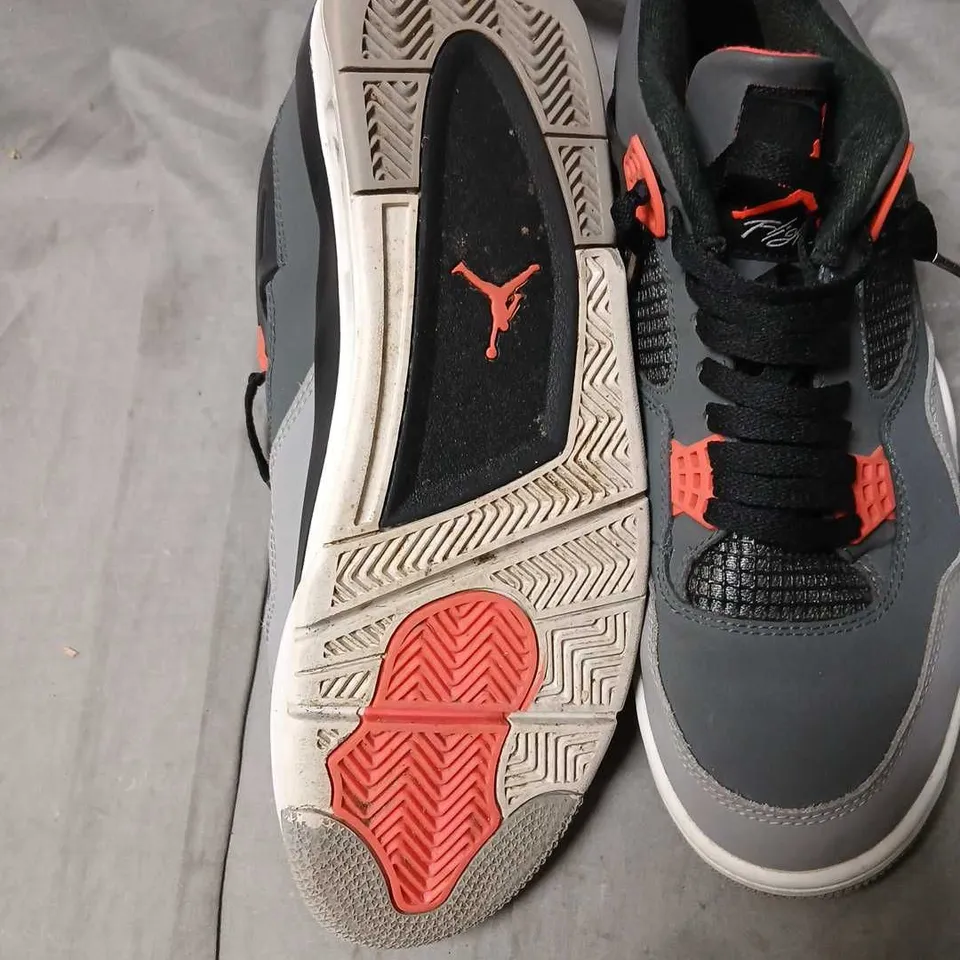AIR JORDAN-STYLE SNEAKERS – GREY/BLACK WITH ORANGE ACCENTS, UK 12 (US 13)