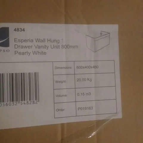 BOXED ESPERIA WALL HUNG 1 DRAWER VANITY UNIT 80CM PEARLY WHITE