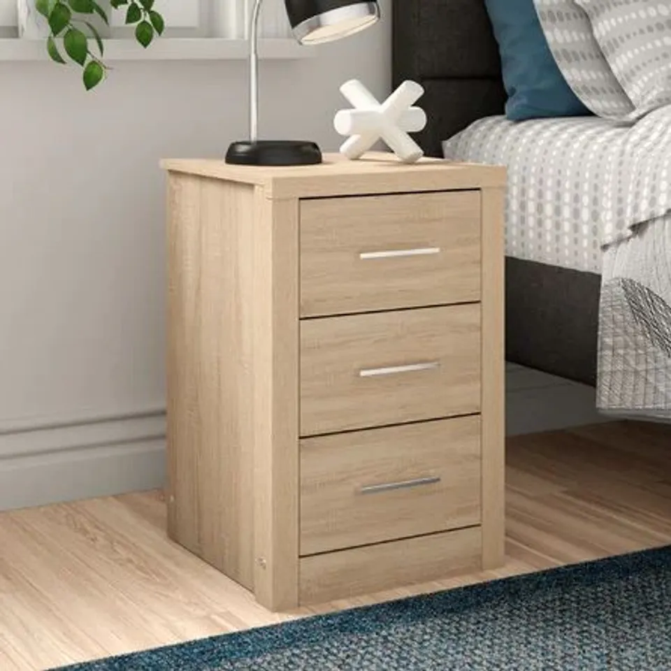 BOXED ARJON 3 DRAWER BEDSIDE TABLE (1 BOX)