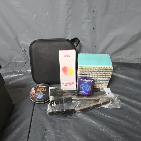 APPROXIMATELY 20 ASSORTED HOUSEHOLD ITEMS TO INCLUDE SLEEP EARPLUGS, NOTEPADS, AIR UP CAPSULES, ETC