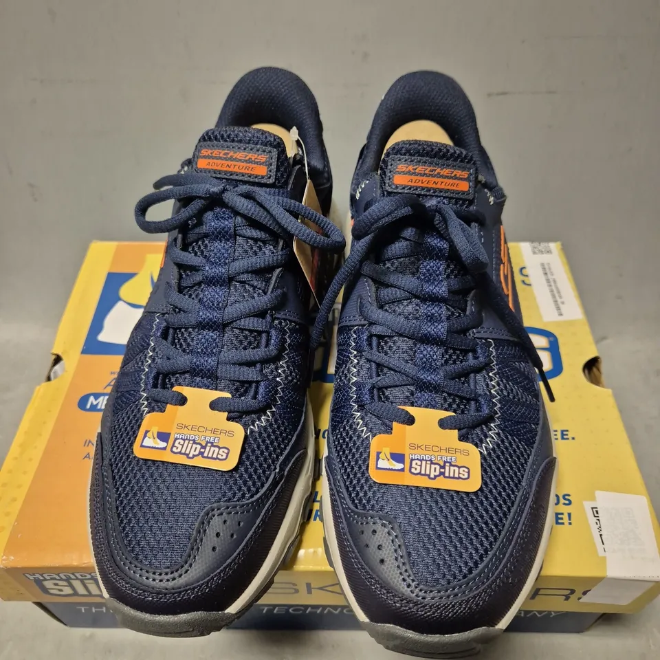 BOXED SKECHERS MENS 2025 DYNAMITE AT ESCAPAR CUSHIONED LACE-UP TRAINERS, BLUE - UK SIZE 8