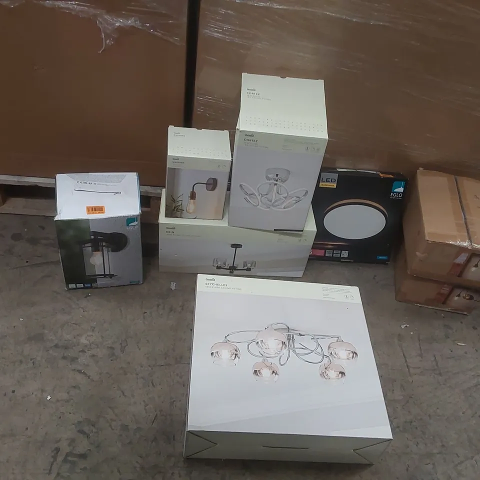 PALLET TO CONTAIN A VERY LARGE QUANTITY OF DESIGNER INDOOR LIGHTING PRODUCTS TO INCLUDE: TABLE LIGHTS, OUTDOOR LIGHTS, WALL LIGHTS ECT