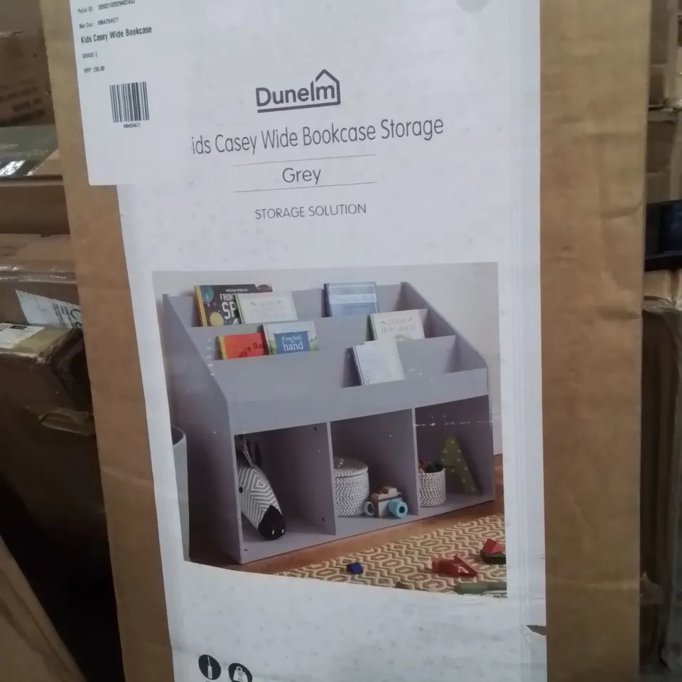 BOXED DUNELM KIDS CASEY WIDE BOOKCASE STORAGE -GREY-