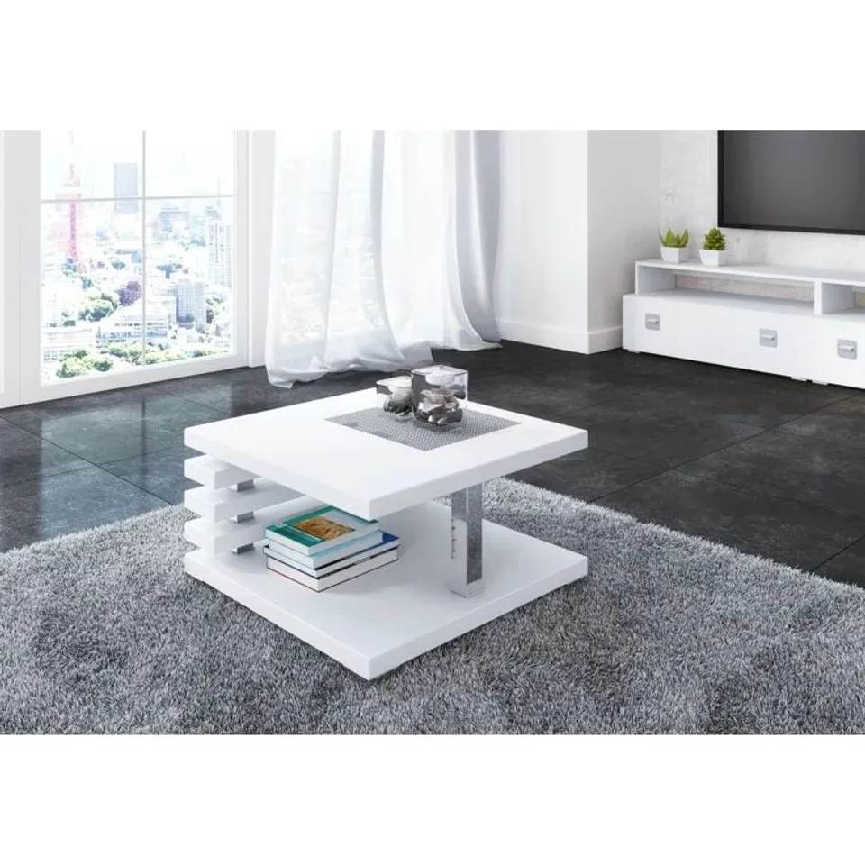 BOXED DESIGNER JOHNSTOWN FLOOR SHELFCOFFEE TABLE WHITE